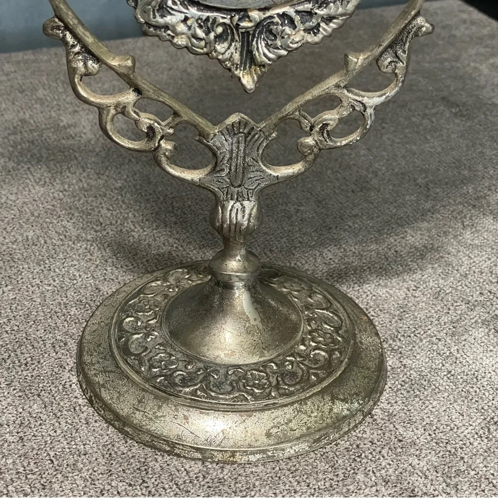 Vintage Ornate European Style Brass Toned Metal Vanity Mirror